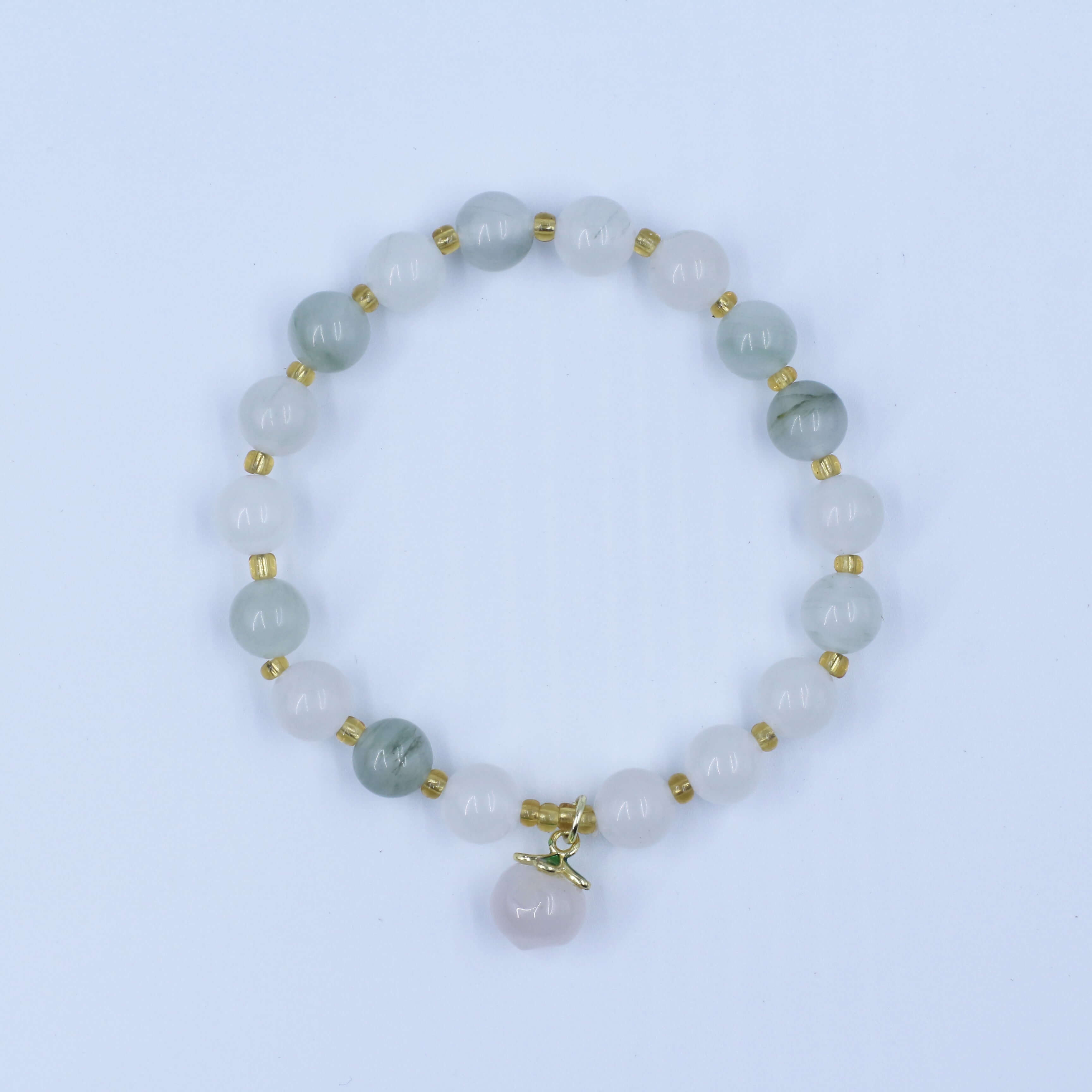 Yanyuan Agate Peach Bracelet featuring multicolored stones and gold accents for health and peace.